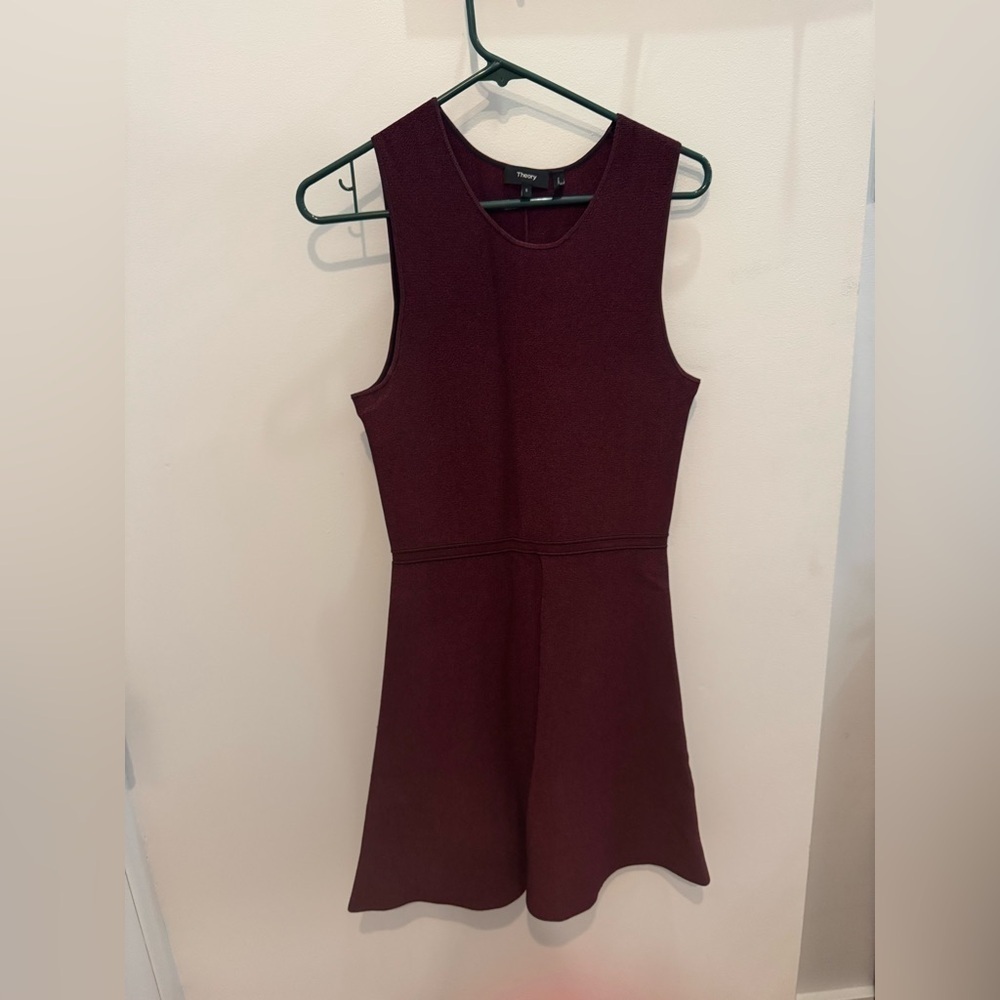Theory Knit Flare Mini Dress in Burgundy - Picture 4 of 12